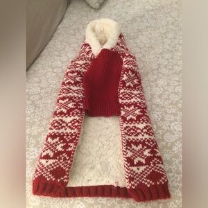 Red and white knit dog sweater.